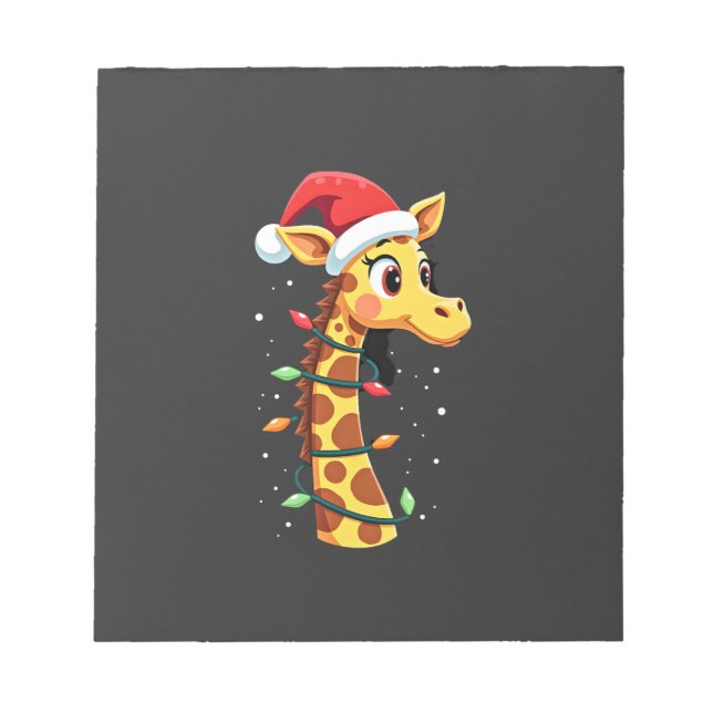 Bloco De Notas Girafa de Natal Chapéu do Papai Noel Luzes Girafa  (Frente)