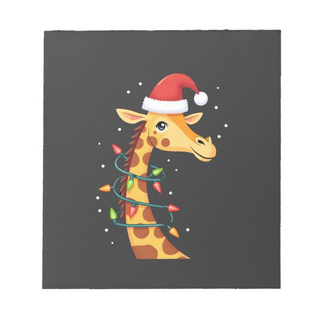 Bloco De Notas Girafa de Natal Chapéu do Papai Noel Luzes Girafa  (Frente)