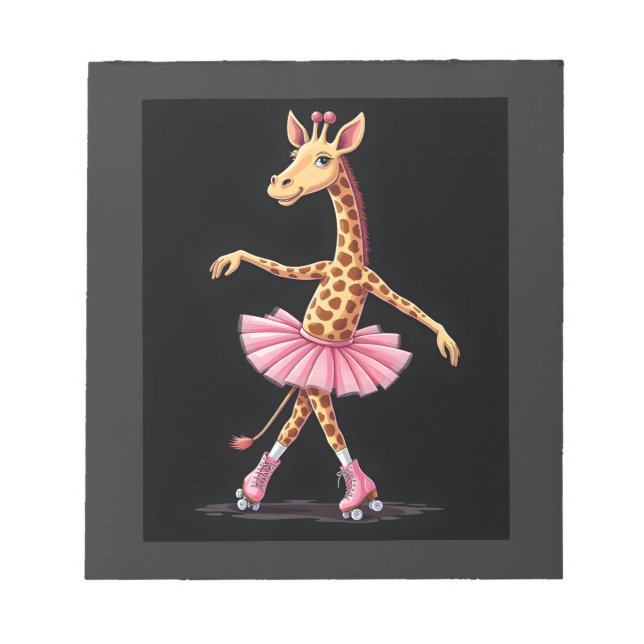 Bloco De Notas Girafa De Patins Em Maiô De Tutu Rosa (Frente)