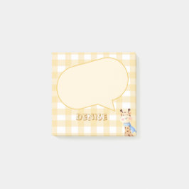 Bloco De Notas Girafa Fofa Padrão Xadrez Laranja Pastel