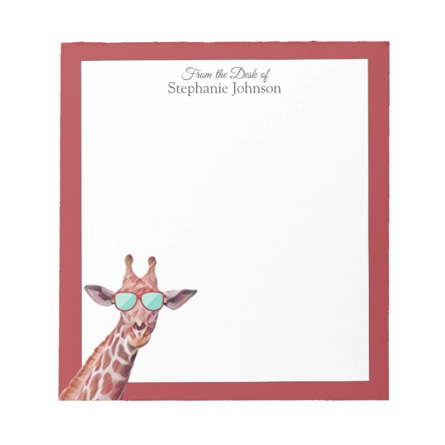 Bloco De Notas Giraffe Red Monograma da mesa de Modelo (Frente)