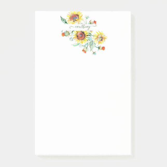 Bloco De Notas Girassóis aquarela personalizados    (Frente)