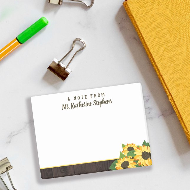 Bloco De Notas Girassóis e madeira Nota Do Nome Em Script (Criador carregado)