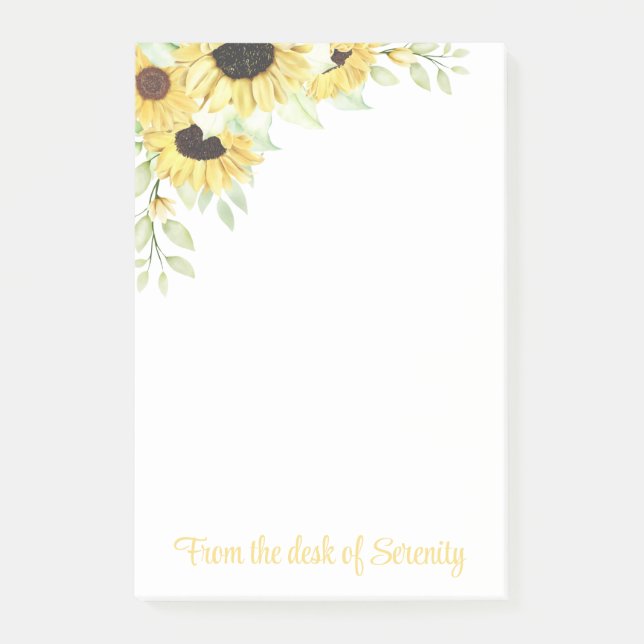 Bloco De Notas Girassóis Flores de Aquarelas Postadas Florais Ama (Frente)