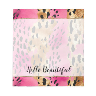 Bloco De Notas Girassol Dourado Leopardo Preto Rosa Rosa