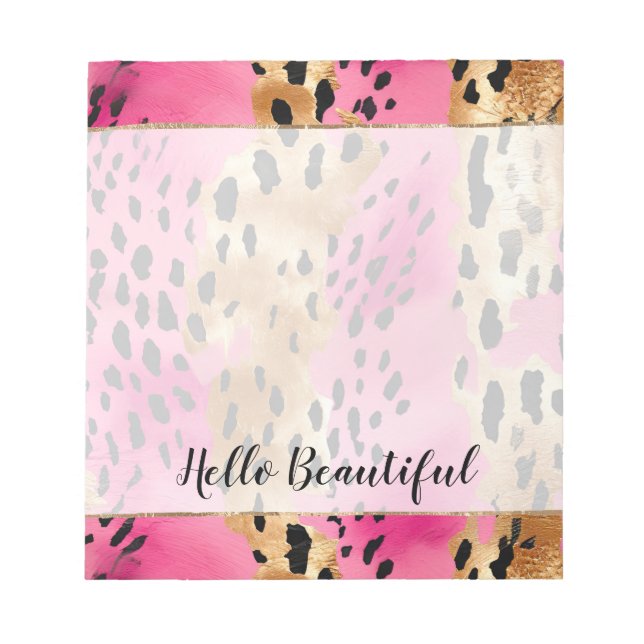 Bloco De Notas Girassol Dourado Leopardo Preto Rosa Rosa (Frente)