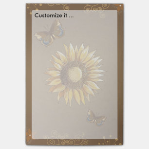 Bloco De Notas Girassol e Borboletas Vintage Elegante