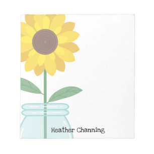 Bloco De Notas Girassol em Mason Jar - Adicione seu nome