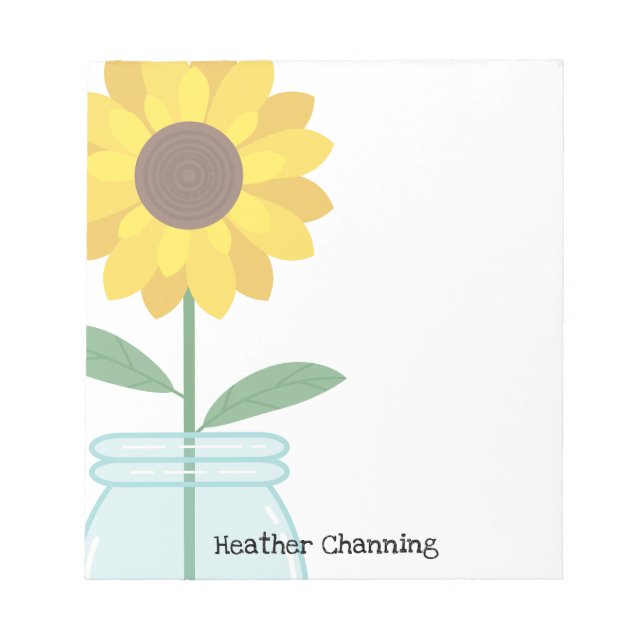 Bloco De Notas Girassol em Mason Jar - Adicione seu nome (Frente)