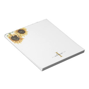 Bloco De Notas Girassol Eucalyptus Floral Monograma Girassol