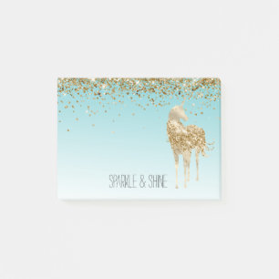 Bloco De Notas Girly Aqua Dourada Confetti Glitter Unicorn