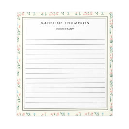 Bloco De Notas Girly Chic Pastel Pink Blue Flowers Pattern Lined