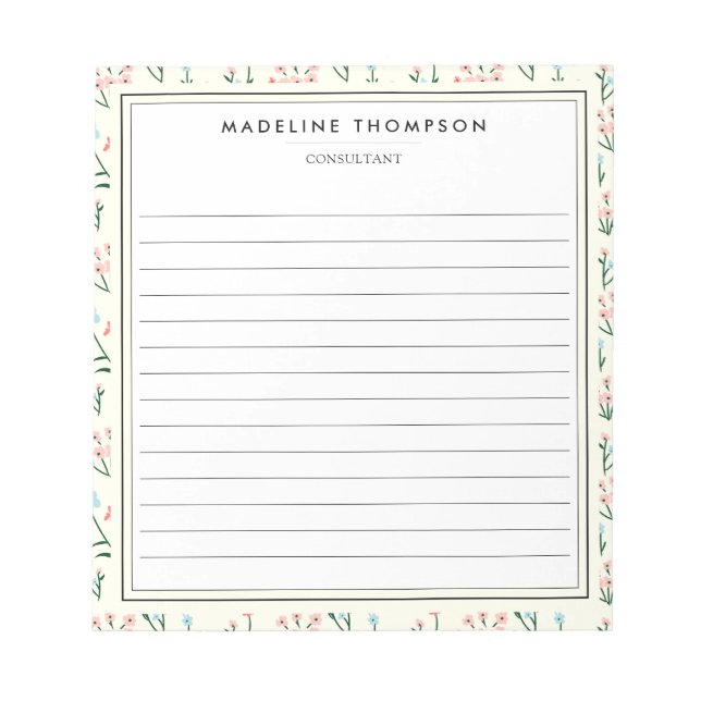 Bloco De Notas Girly Chic Pastel Pink Blue Flowers Pattern Lined (Frente)