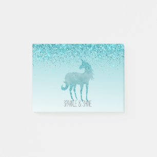 Bloco De Notas Girly Glitz Aqua Turquoise Glitter Unicorn