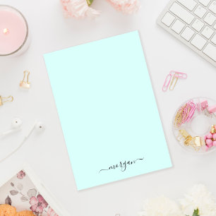 Bloco De Notas Girly Green Blue Monograma Moderno Script Pessoal