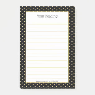 Bloco De Notas Girly Hearts Faux Gold Foil Black Patterno