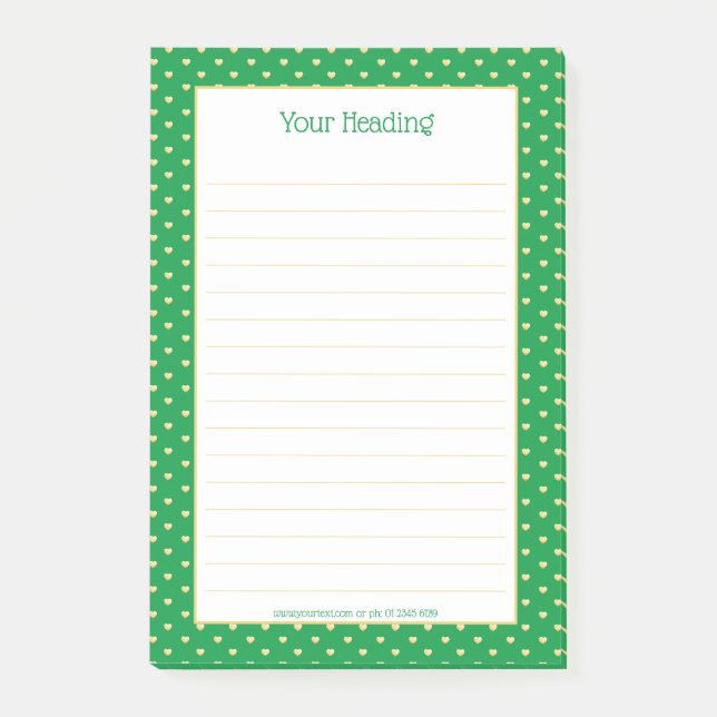 Bloco De Notas Girly Hearts Faux Gold Foil Emerald Pattern (Frente)