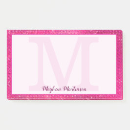 Bloco De Notas Girly Hot Pink Glam Sparkle Monogramas Nome Grande