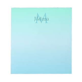 Bloco De Notas Girly Pastel Green Blue Ombre Monograma