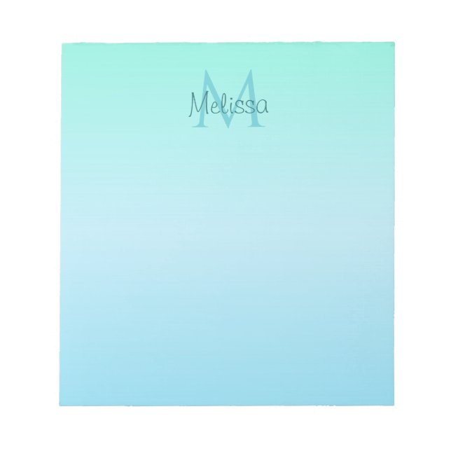Bloco De Notas Girly Pastel Green Blue Ombre Monograma (Frente)