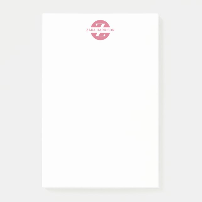 Bloco De Notas Girly Pink Circle Name Minimal Business Monogram (Frente)