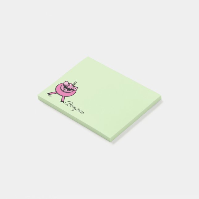 Bloco De Notas Girly Pink Pig Bonjour (Inclinado)