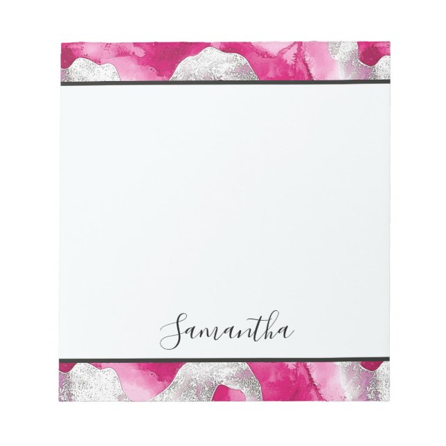 Bloco De Notas Girly Pink White Abstrato (Frente)