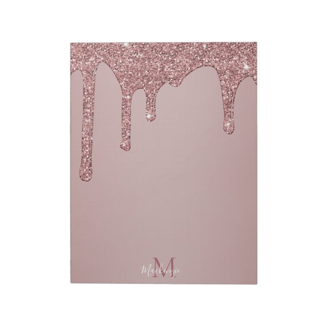 Bloco De Notas Girly Rosa Dourado Sparkle Glitter Drives Monogram (Invertido)