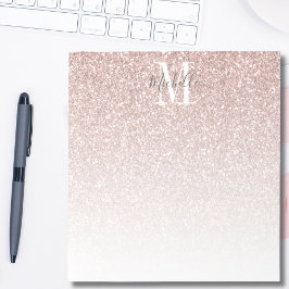 Bloco De Notas Girly Rose Gold Blush Pink Glitter Monogram Name