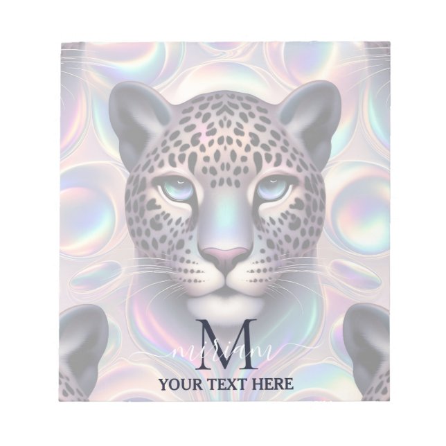 Bloco De Notas Girly Trendy Opal Leopard Print Monogram Softcover (Frente)