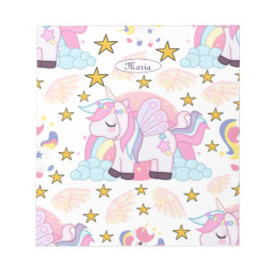 Bloco De Notas Girly Unicorn Rainbow Nome Personalizado