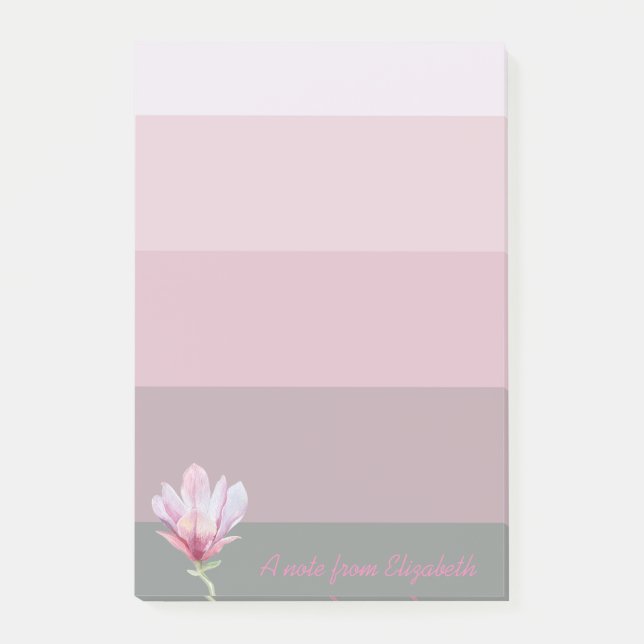 Bloco De Notas Girly Watercolor Magnolia em Stripes-Personalizada (Frente)