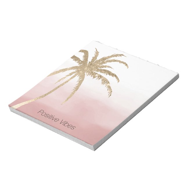 Bloco De Notas Glam Dourado Tropical Palm Pink ombre (Invertido)