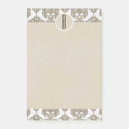 Bloco De Notas Glam Ruslap Damask Kraft Monograma Inicial