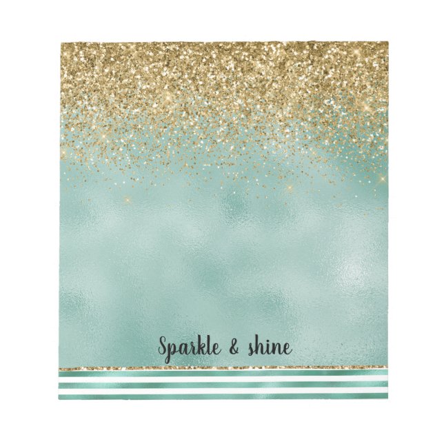 Bloco De Notas Glam Verde Listras Brancas Brilho Dourado (Frente)