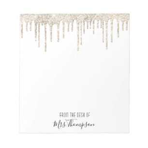 Bloco De Notas Glama de Script de Nome Branco Dourado de Dripping