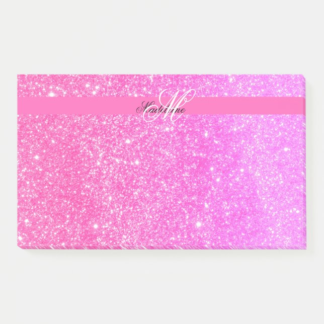 Bloco De Notas Glamor Girl Hot Pink Glitter Personalizado Name (Frente)