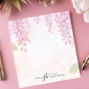 Bloco De Notas Glicínias Suaves Floral Personalizada Aquarela