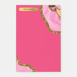 Bloco De Notas Glitor de Geodo de Agato Rosa e Dourado