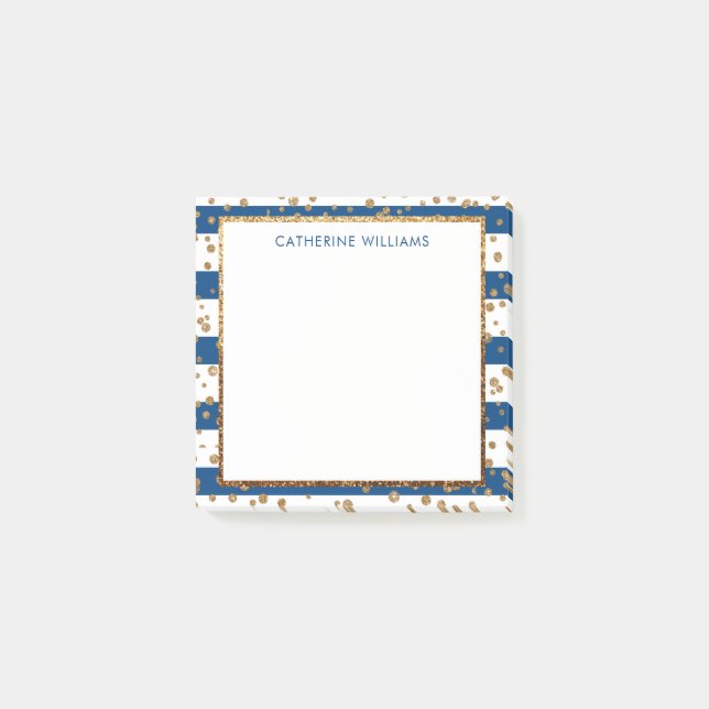 Bloco De Notas Glitter Confetti Dourado com Glitter Azul-Marinho  (Frente)