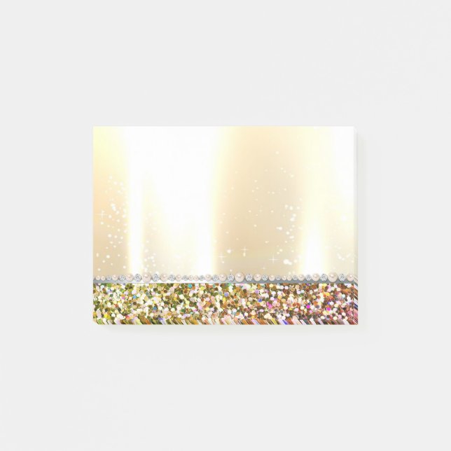 Bloco De Notas Glitter de luxo elegante, diamantes, pérolas (Frente)