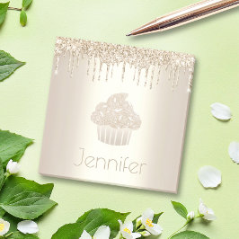 Bloco De Notas Glitter do cupcake Dourado pinga o nome cinza ousa