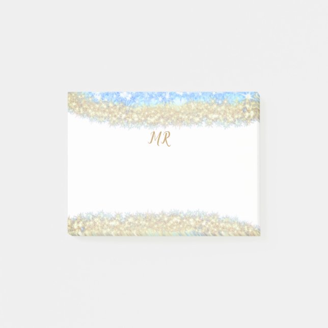 Bloco De Notas glitter dourado azul glitter glitter nome monogram (Frente)