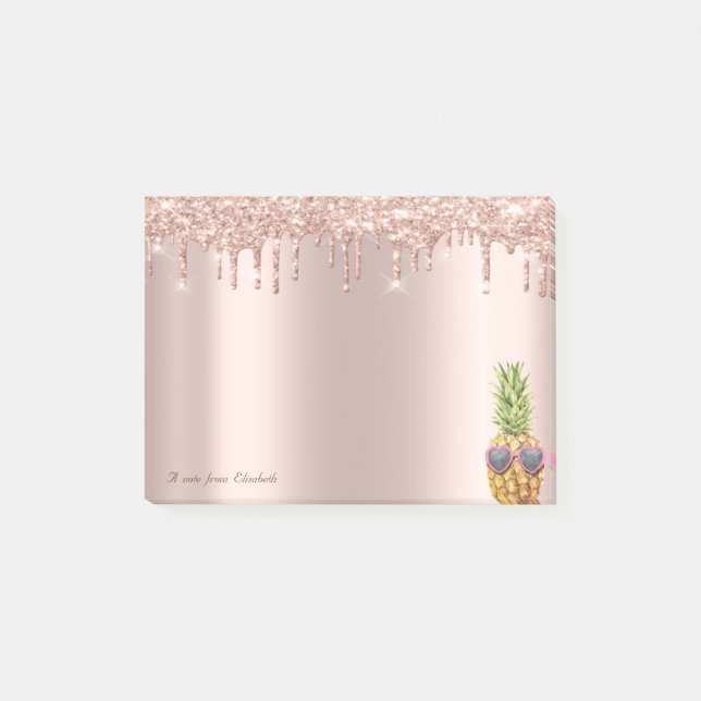 Bloco De Notas Glitter Dourado Elegante Rosa de Pineapple Legal (Frente)