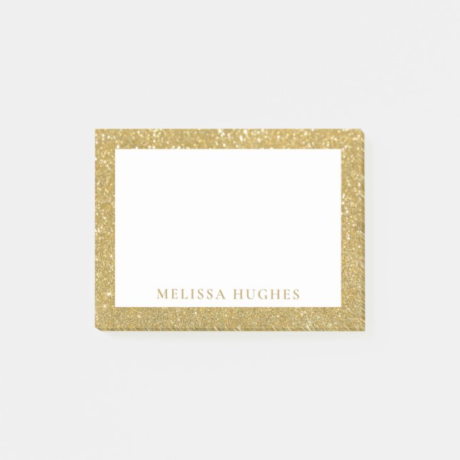 Bloco De Notas Glitter Dourado Moderno Chic Personalizado (Frente)