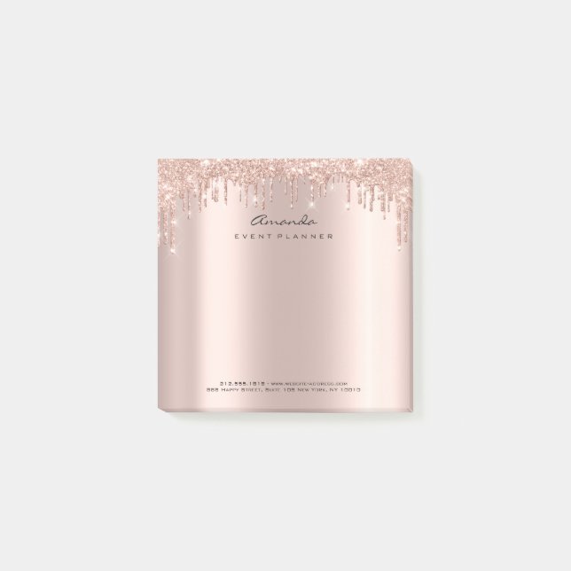 Bloco De Notas Glitter Drives Rosa Rosa Cor-de-rosa Nome Dourado  (Frente)