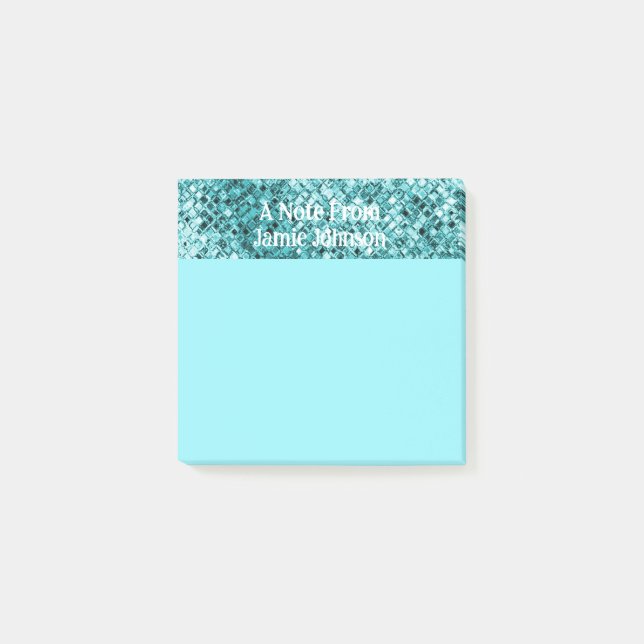 Bloco De Notas Glitter Teal Personalizado Gama Leve Fundo de Teto (Frente)