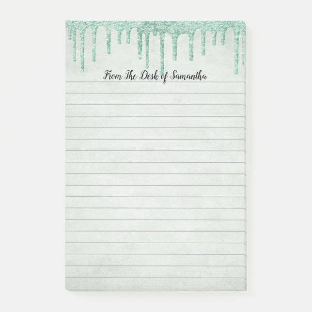 Bloco De Notas Glitter Verde Gotejante Personalizado (Frente)