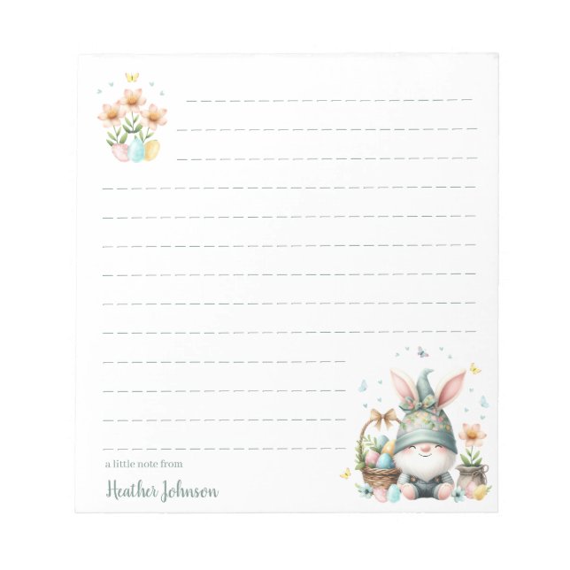 Bloco De Notas Gnome da Páscoa em Aquarela Personalizado (Frente)
