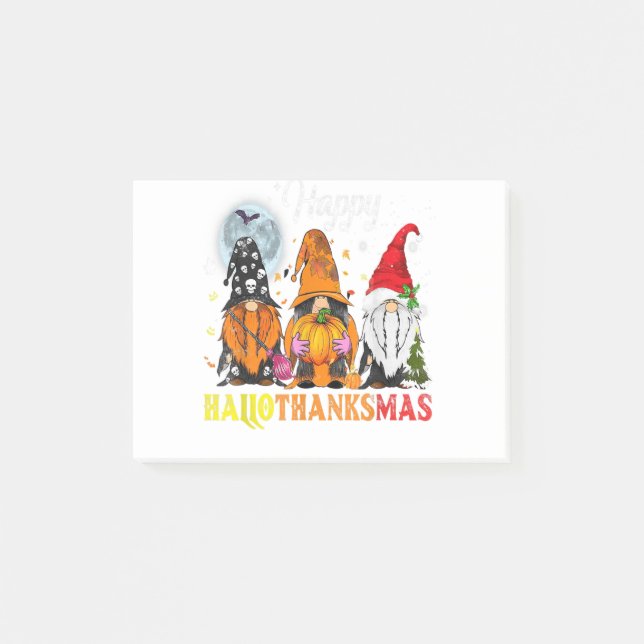 Bloco De Notas Gnomes Happy Hallothanksmas Halloween Thanksgiving (Frente)